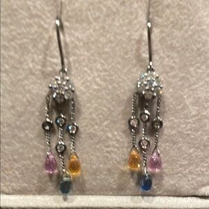 18K diamond n Multicolor gem stones Dangle Earrings
